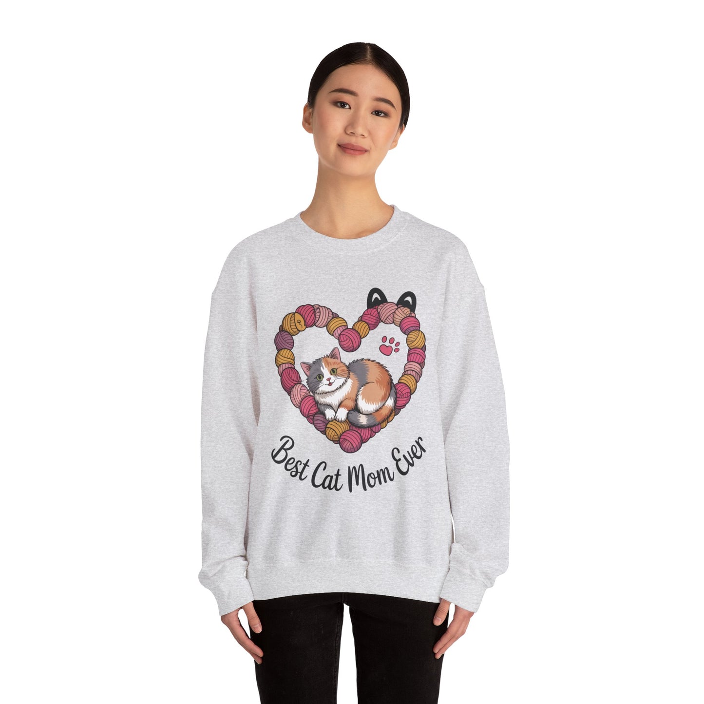 Best Cat Mom Ever Sweatshirt, Cozy Cat Lover Gift, Mother's Day Apparel, Pet Owner Sweatshirt, Cute Gift for Cat Moms, Yarn Themed