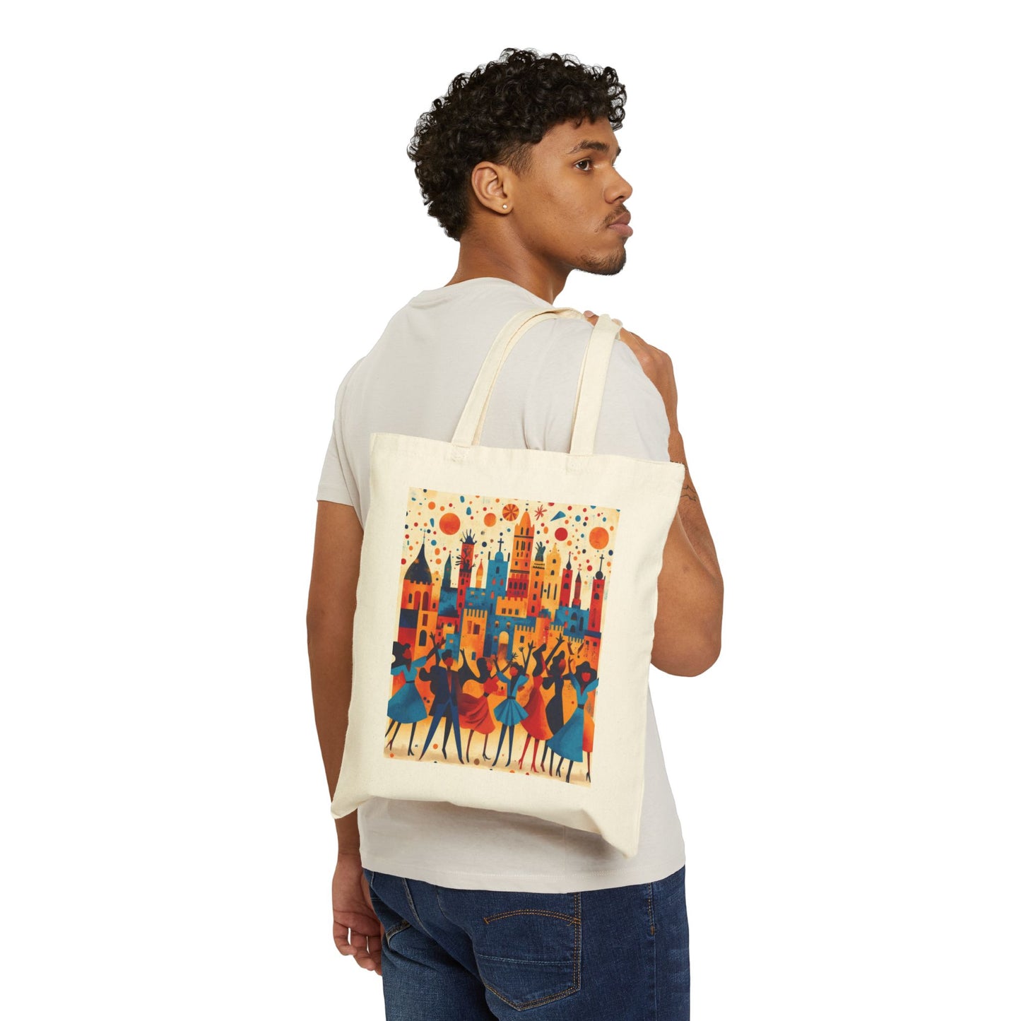 Colorful Dance Scene Cotton Canvas Tote Bag, Eco-Friendly Shopping Bag, Artsy Gift, Everyday Use Tote, Festival Tote Bag, Stylish Beach Bag