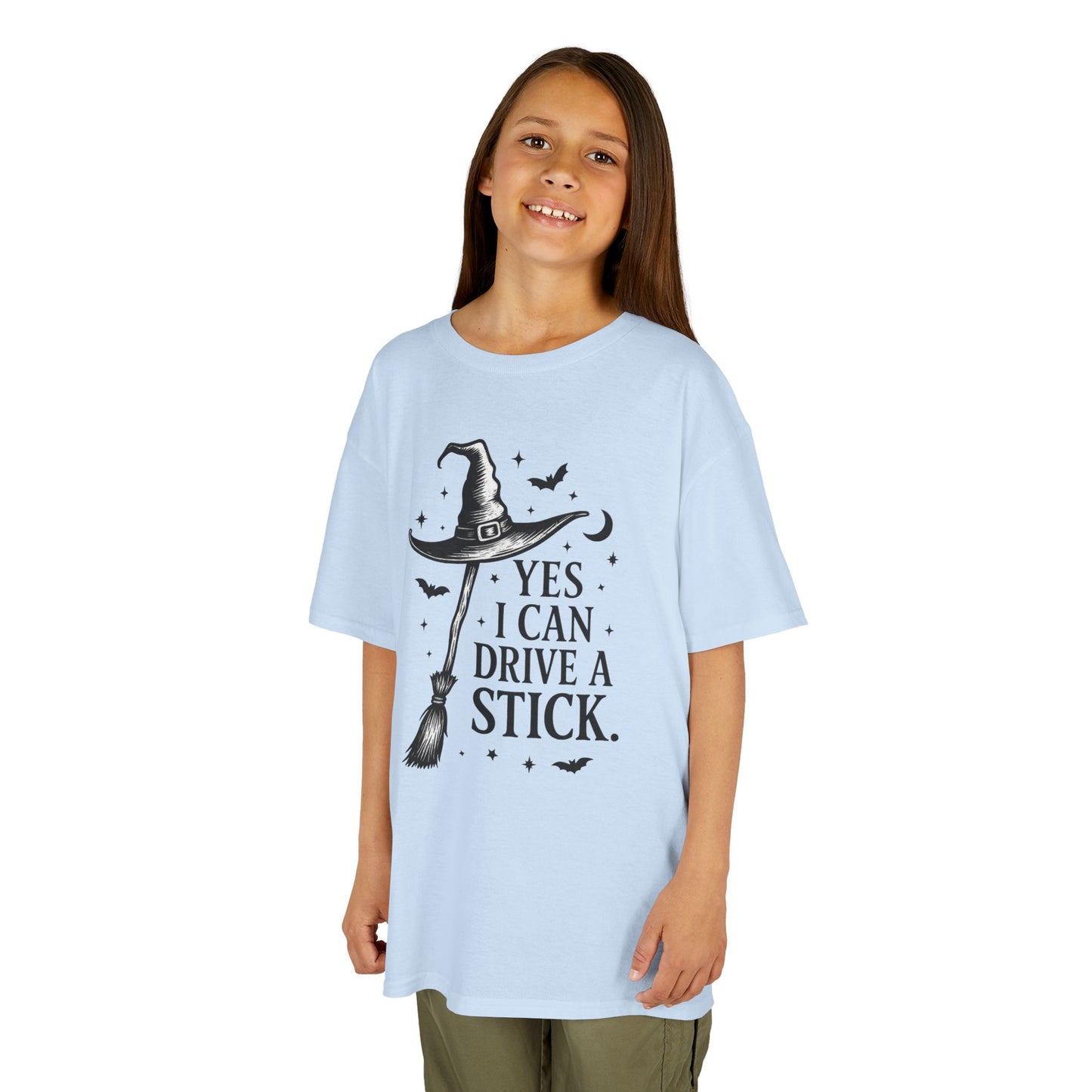 Yes I Can Drive a Stick Girls Witch T-Shirt, Cute Halloween Shirt for Kids, Girls Halloween Tee