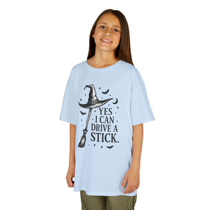 Yes I Can Drive a Stick Girls Witch T-Shirt, Cute Halloween Shirt for Kids, Girls Halloween Tee