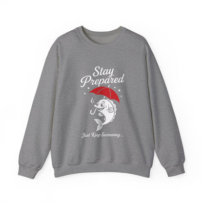 Funny Fish Womens Crewneck Sweatshirt - Stay Prepared Just Keep Swimming Nautical Pullover - Cozy Positive Gift, Fishing Humor