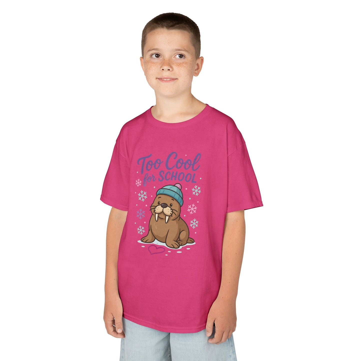 Kids Heavy Cotton™ Tee, Kids Too Cool for School Walrus T-Shirt, Cute Animal Graphic Tee, Funny Winter Shirt