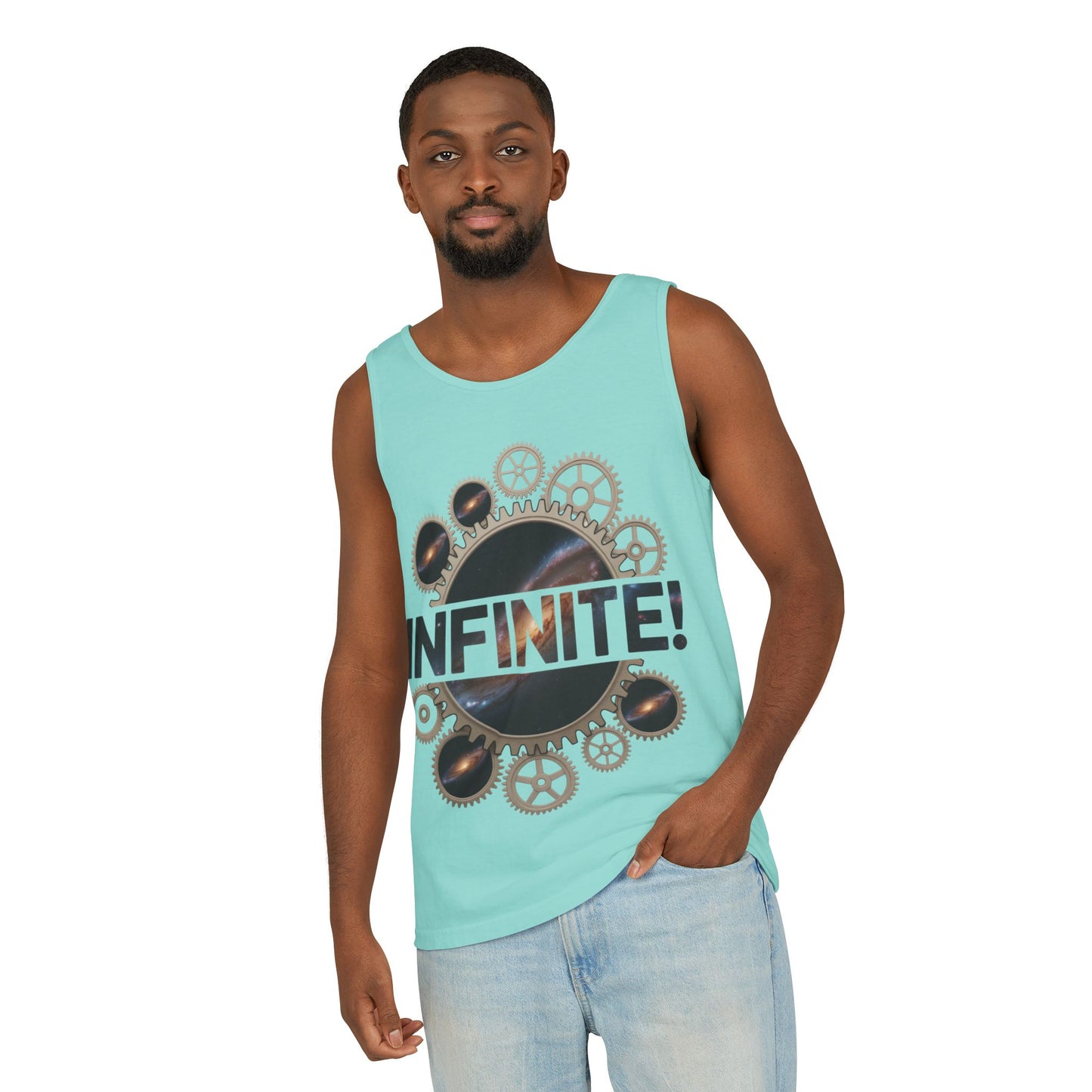 Men's INFINITE! Steampunk Space Gears T-Shirt, Cosmic Mechanical Design Tee for Sci-Fi & Engineering Lovers, Workout Shirt