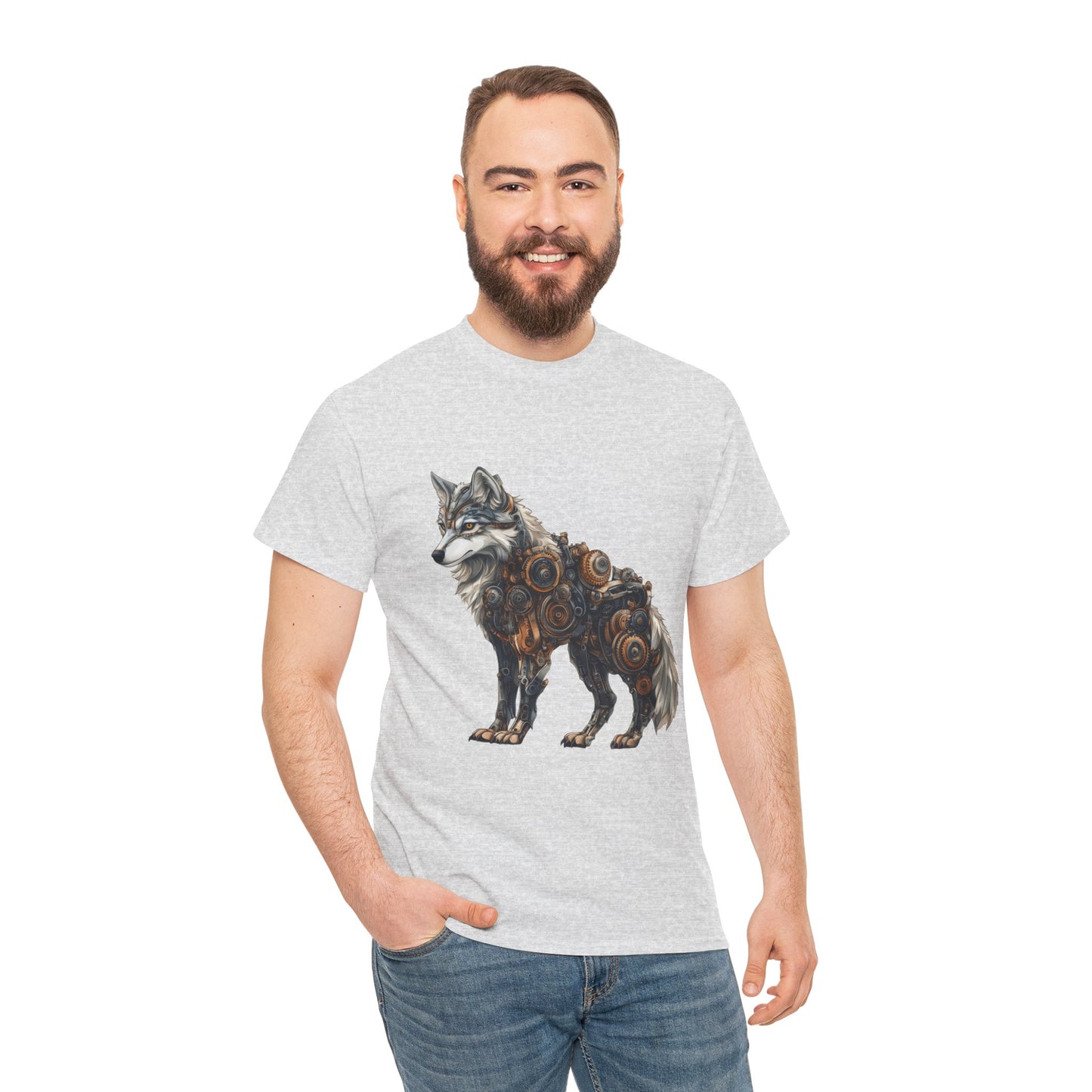 Steampunk Wolf Tee, Mechanical Wolf T-Shirt, Unisex Heavy Cotton Shirt, Graphic T-Shirt, Unique Design,Futuristic Animal Lover Gift Shirt