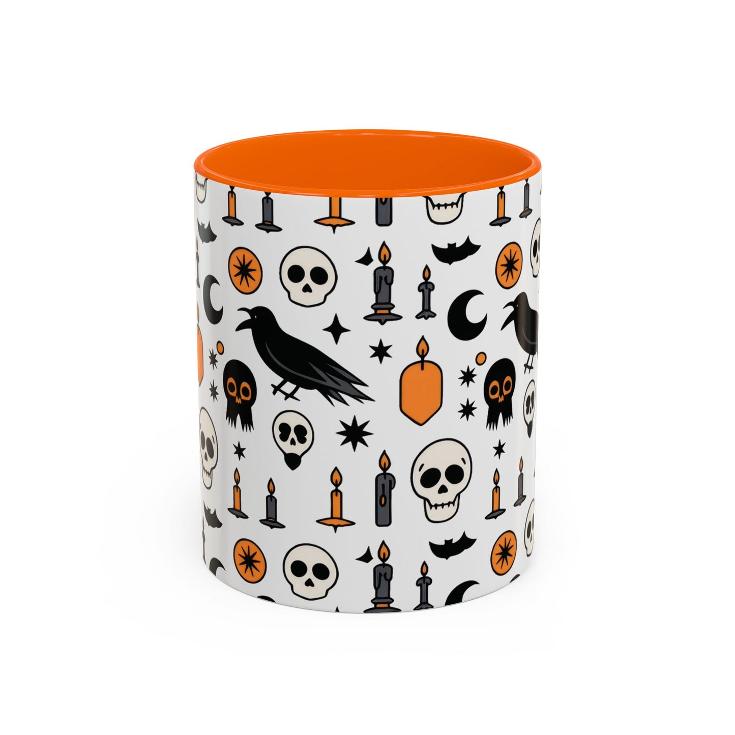 Gothic Halloween Mug, Skull, Candle - Raven Pattern Coffee Cup, Dark Aesthetic Spooky Gift for Her or Him, Accent Coffee Mug (11, 15oz)
