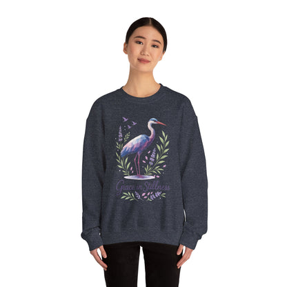 Polygonal Heron Graphic Sweatshirt, Women's Artistic Bird Crewneck, Nature-Inspired Minimalist Design, Geometric Crane, Bird Lovers Gift