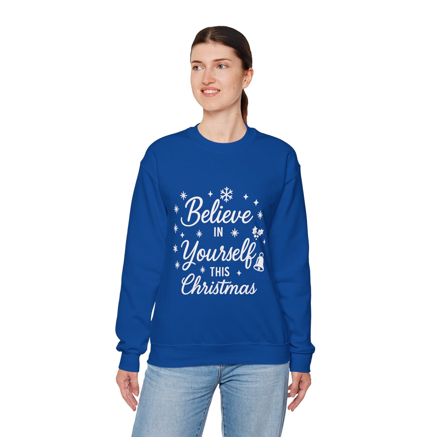 Women's Believe in the Magic Christmas Sweatshirt, Cozy Holiday Santa Hat Pullover, Women's Heavy Blend™ Crewneck Sweatshirt