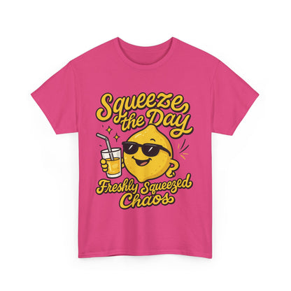 Funny Lemon Shirt for Women - Squeeze The Day Freshly Squeezed Chaos Tee - Cute Positive Citrus Graphic Tee, Fun Summer Tee for Beach Vibes