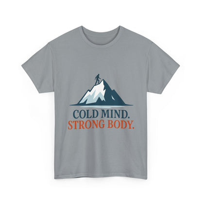Cold Mind Strong Body Mens T-Shirt, Nordic Minimalist Mountain Hiking Tee