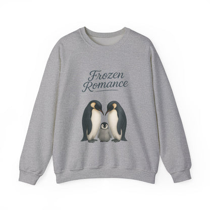 Womens Heavy Blend™ Crewneck Sweatshirt, Womens Frozen Romance Penguin Sweatshirt, Cute Animal Pullover, Romantic Graphic Top
