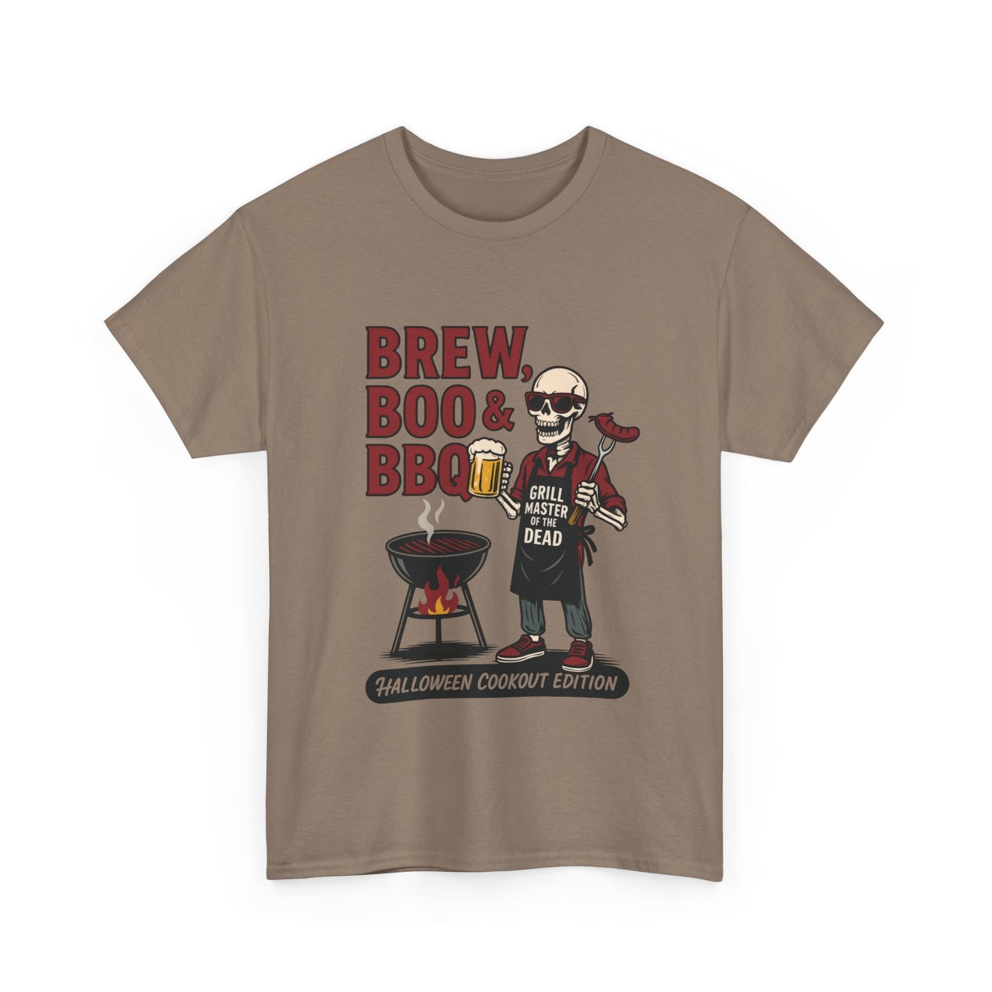 Halloween BBQ Men's T-Shirt, Brew Boo & BBQ Skeleton Grill Master Tee, Funny Dad Gift, Grill Master Tee, Grill Dad Halloween