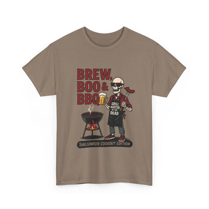 Halloween BBQ Men's T-Shirt, Brew Boo & BBQ Skeleton Grill Master Tee, Funny Dad Gift, Grill Master Tee, Grill Dad Halloween