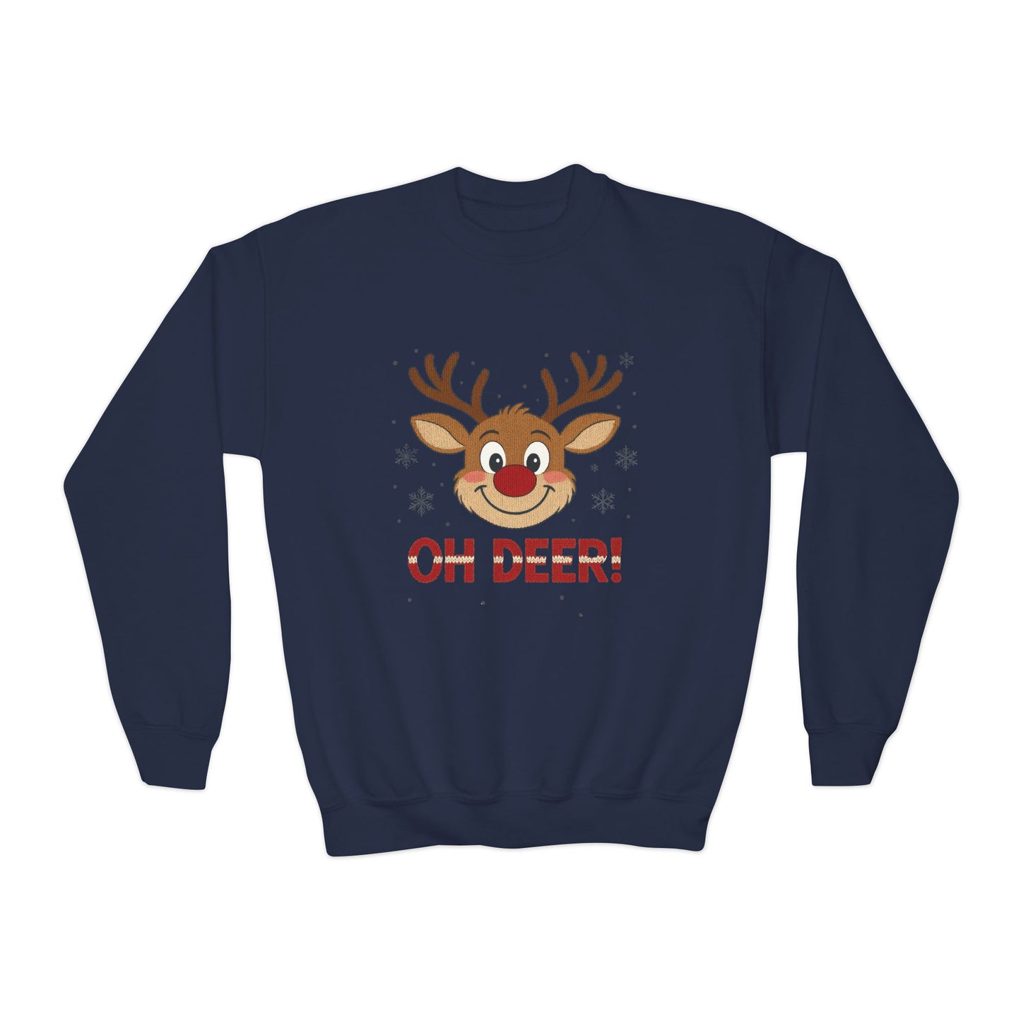 Girls Oh Deer Christmas Sweatshirt, Cute Reindeer Holiday Pullover, Youth Crewneck Sweatshirt