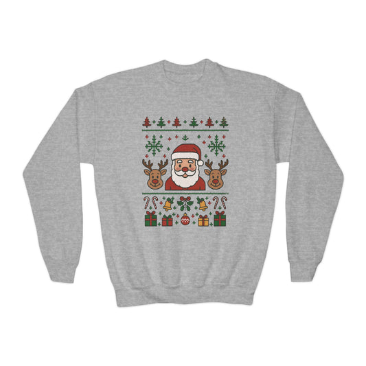 Santa - Reindeer Christmas Sweatshirt for Kids, Cozy Holiday Jumper, Youth Crewneck Sweatshirt