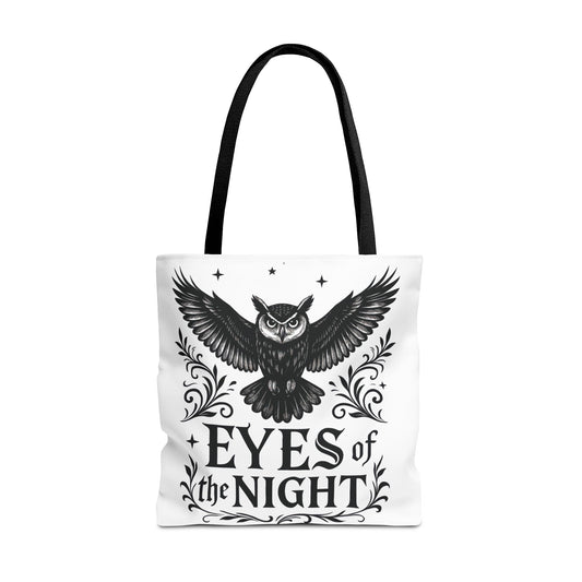 Eyes of the Night Owl Tote Bag, Artsy Shopping Bag, Eco-Friendly Carryall, Unique Gift for Animal Lovers, Halloween Decor, Beach Tote