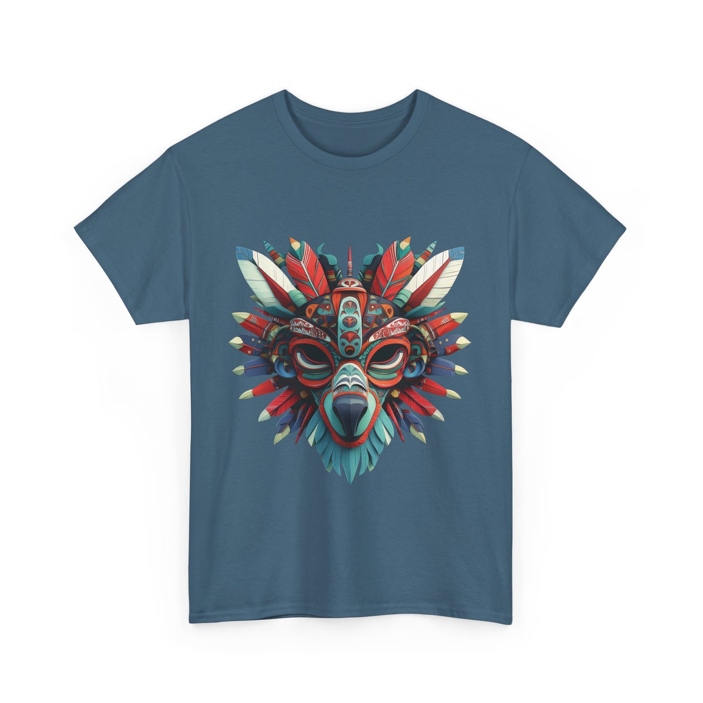 Tribal Wolf Mask T-Shirt, Colorful Native Spirit Animal Tee, Unisex Heavy Cotton Graphic Shirt, Boho Ethnic Festival Top,Gift for Art Lovers