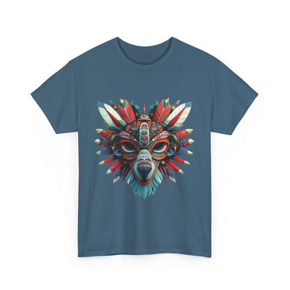 Tribal Wolf Mask T-Shirt, Colorful Native Spirit Animal Tee, Unisex Heavy Cotton Graphic Shirt, Boho Ethnic Festival Top,Gift for Art Lovers