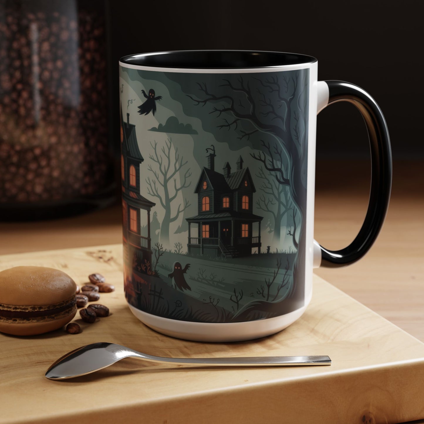 Haunted Mansion Mug, Ghostly Gothic Forest Coffee Cup, Spooky Haunted House Halloween Gift for Horror Lovers, Accent Coffee Mug (11, 15oz)