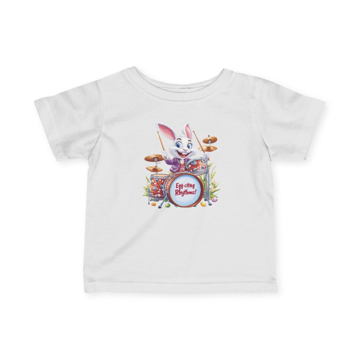 Baby Easter Bunny Drummer Tee - Cute Infant Music Shirt for 6-24 Months, Fun Spring Gift for Babies, Adorable Bunny Playing Drums