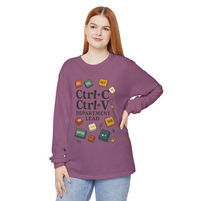 Graphic Long Sleeve Tee, Ctrl+C Ctrl+V Department Lead, Funny Office Humor Shirt, Programmer Gift, Tech Nerd Tee, IT Department Apparel
