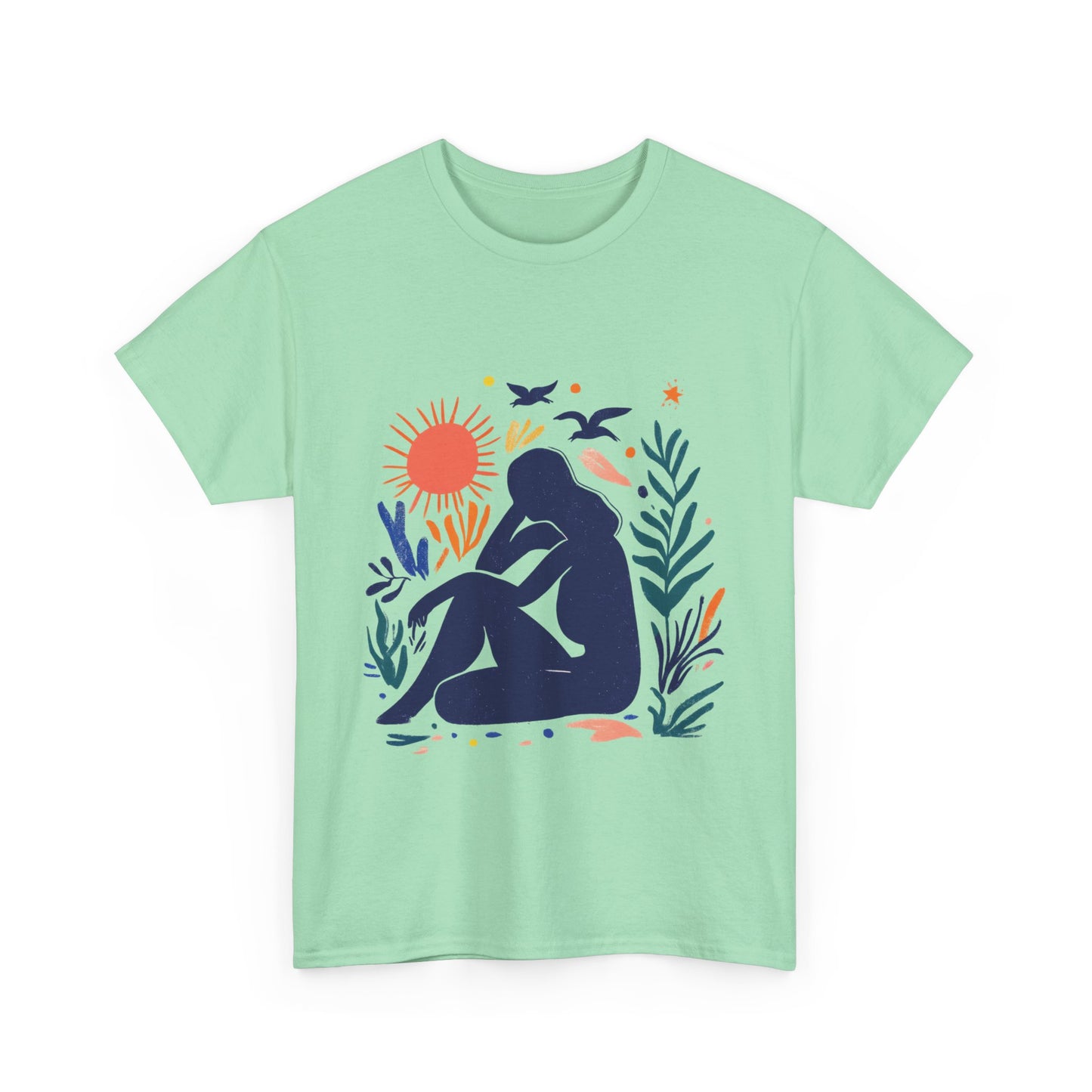 Boho Chic Unisex T-Shirt, Minimal Abstract Woman T-Shirt, Tee for Nature Lovers, Sun and Nature Print, Artistic Silhouette Tee