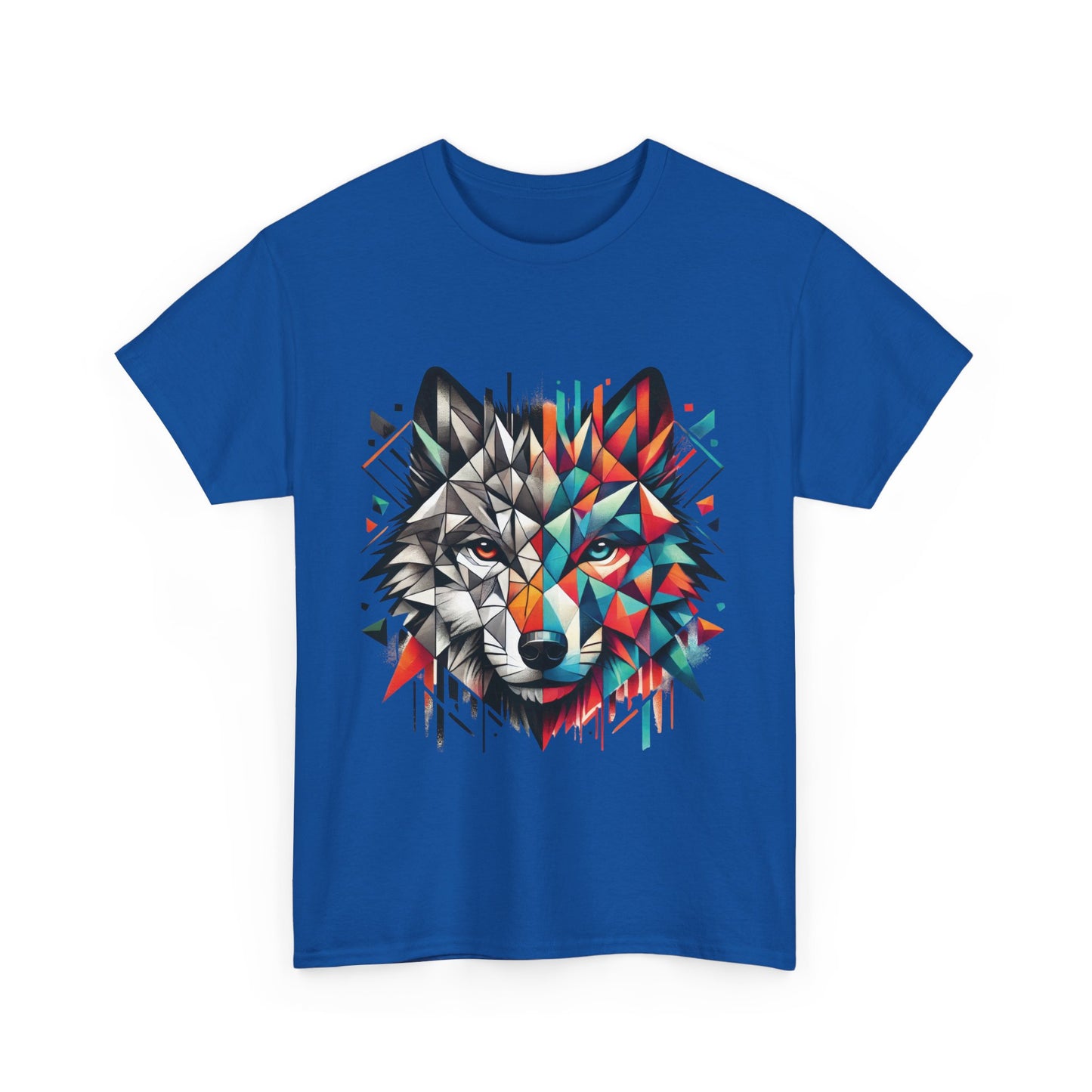 Geometric Wolf Tee, Heavy Cotton T-Shirt, Wildlife Lover Apparel, Unique Nature Wear, Artistic Wolf Design Tee
