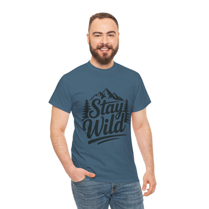 Stay Wild Adventure Tee, Unisex Heavy Cotton Tee for Nature Lovers, Camping, Hiking, Gifts for Outdoorsy Friends, Nature Graphic Tee