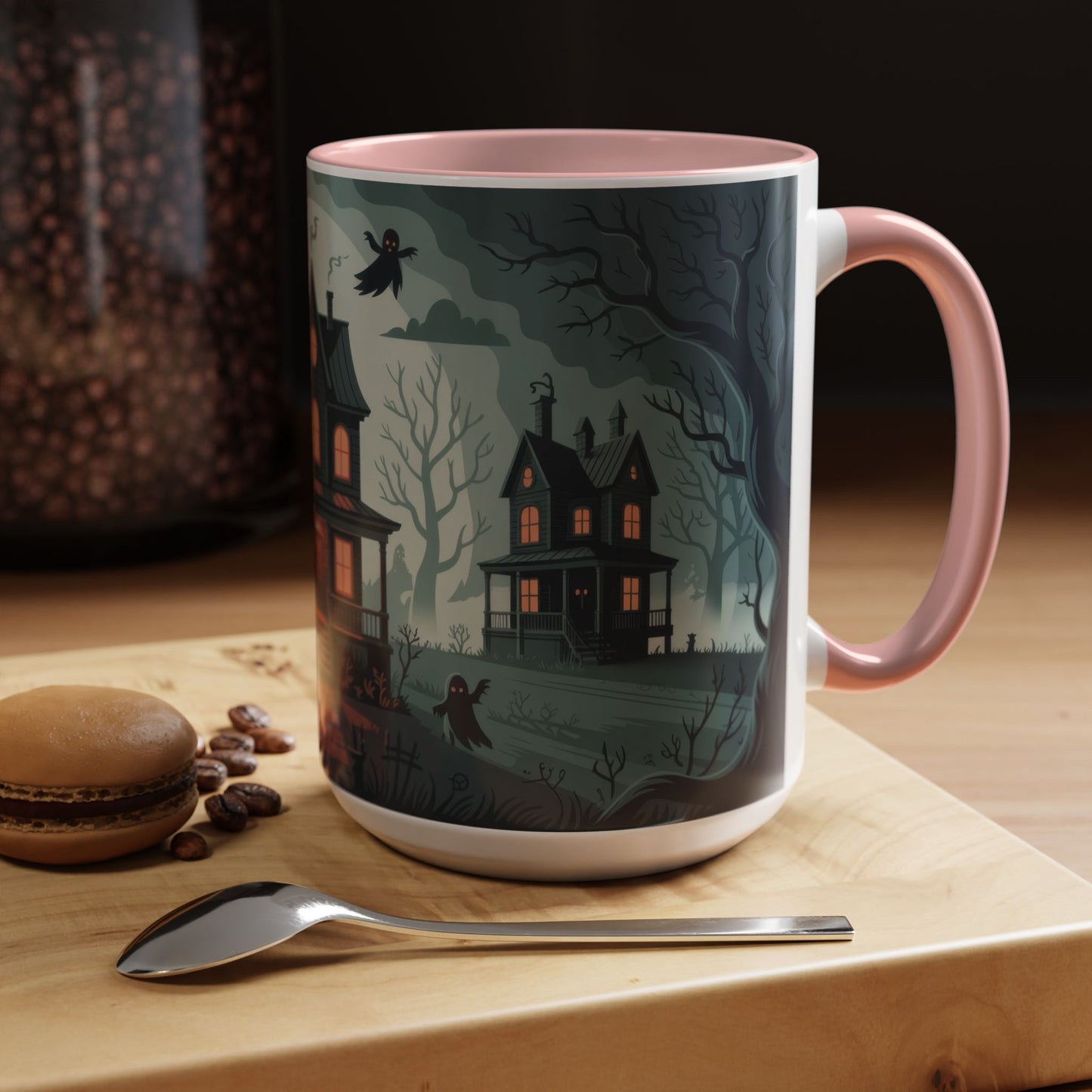 Haunted Mansion Mug, Ghostly Gothic Forest Coffee Cup, Spooky Haunted House Halloween Gift for Horror Lovers, Accent Coffee Mug (11, 15oz)