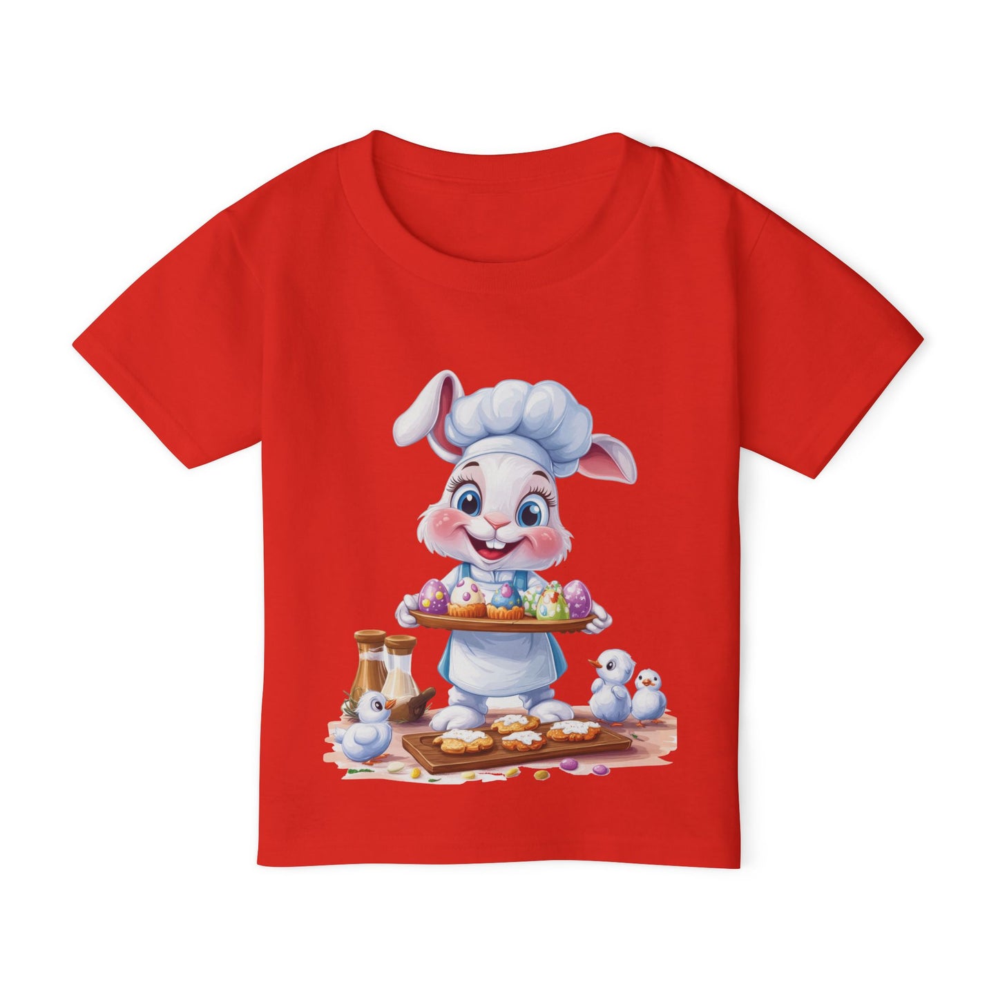 Easter Bunny Chef Toddler T-Shirt - Cute Spring Baking Shirt with Colorful Eggs - Cotton Easter Tee for Kids, Easter Toddler Gift