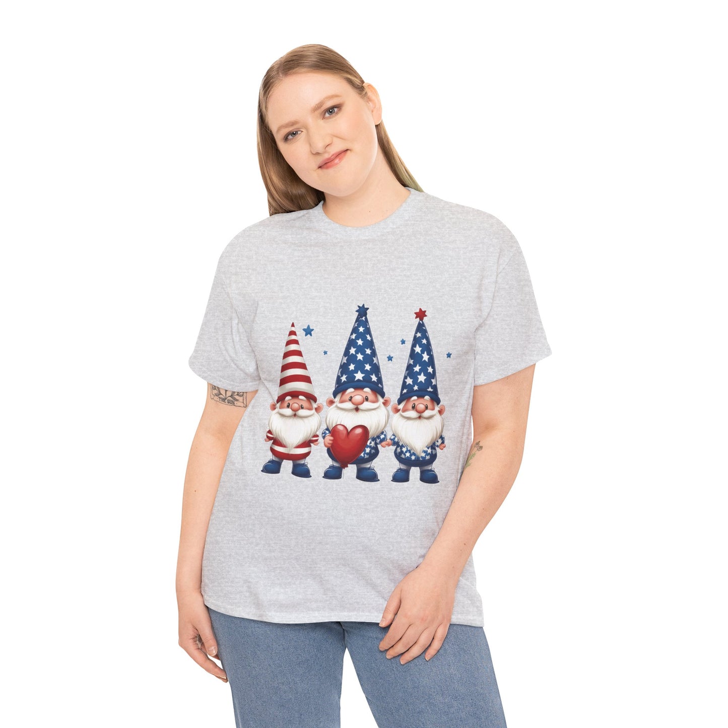 Patriotic Gnome Unisex Heavy Cotton Tee - Cute Tee for Independence Day, Casual Wear, Gift for Gnome Lovers, Summer Style