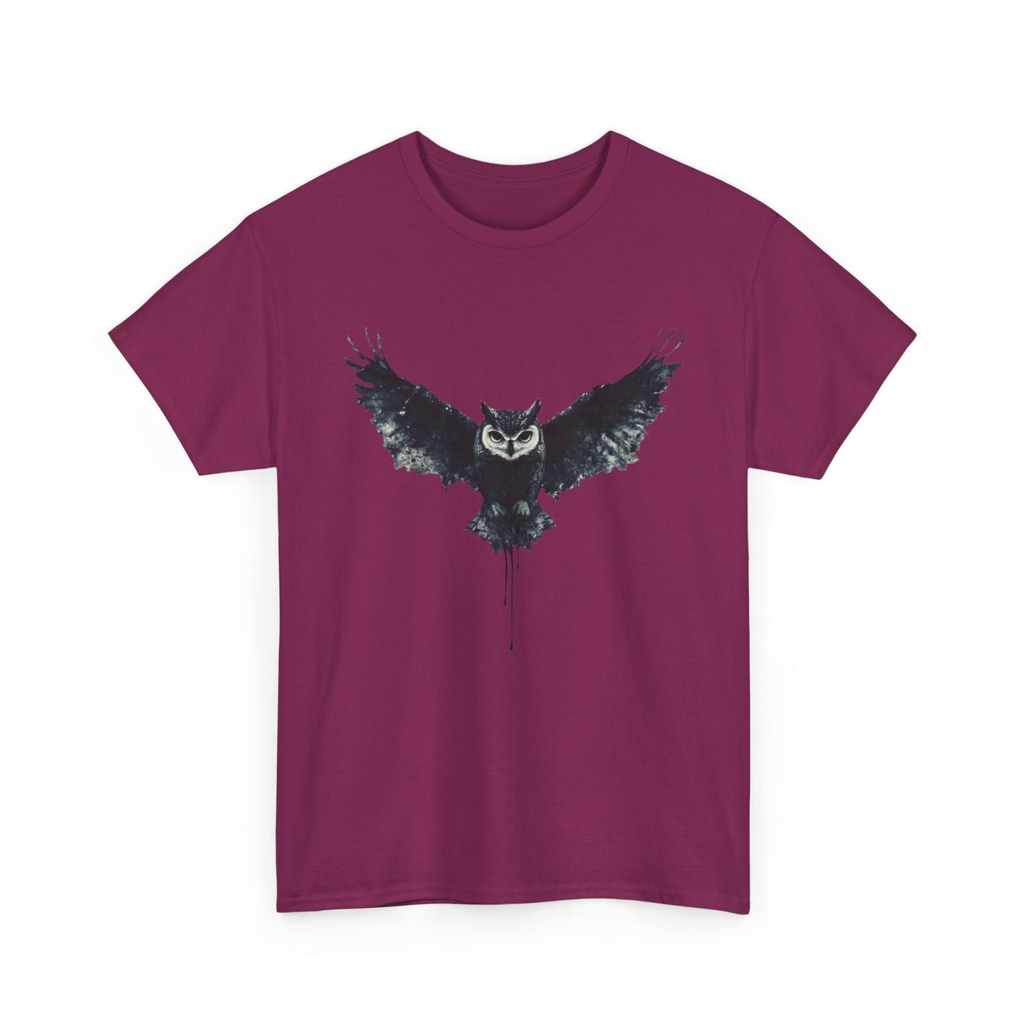 Cool Owl Graphic Unisex Heavy Cotton Tee, Flying Owl Ink Art T-Shirt, Nature Lover Gift, Animal Print Tee, Gothic Bird Graphic Tee