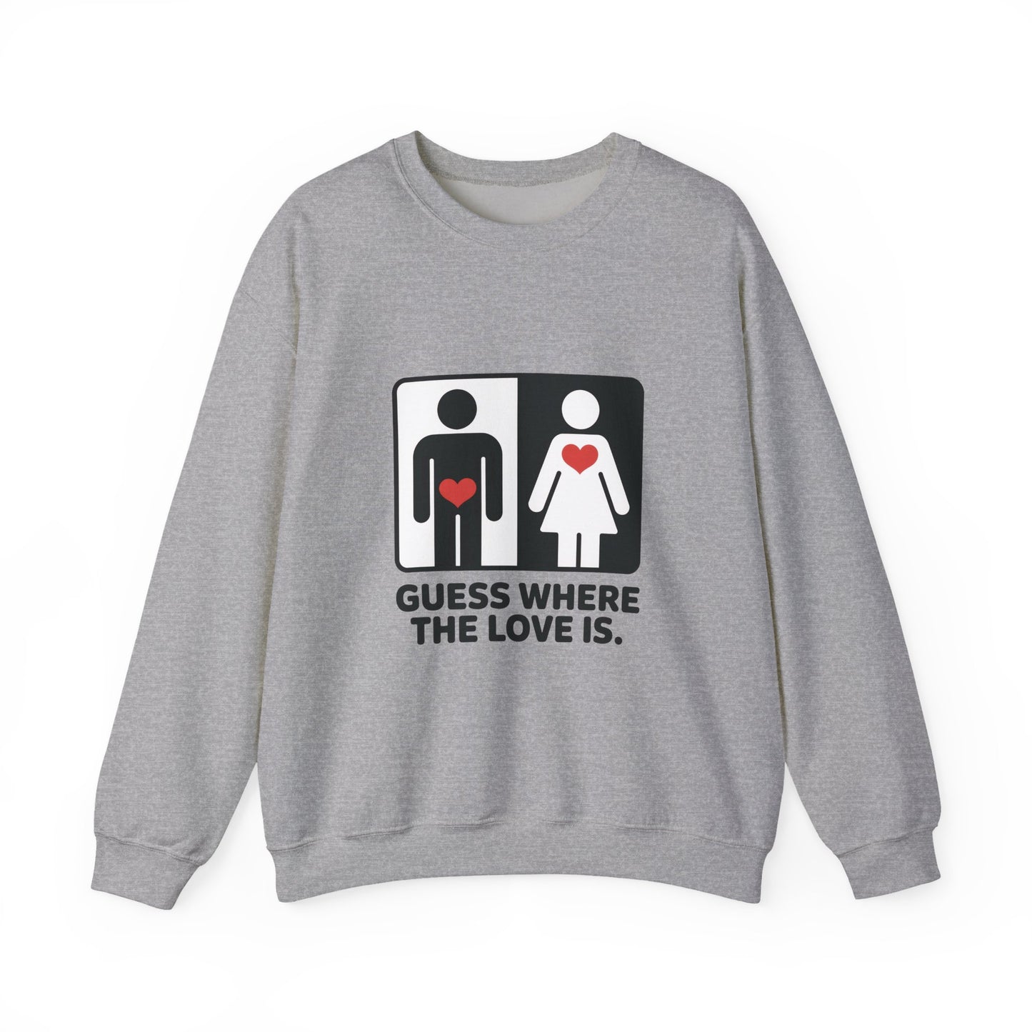 Guess Where the Love Is Mens Crewneck Sweatshirt, Cute Couples Gift, Love Themed Apparel, Valentine's Day Apparel, Relationship Sweatshirt