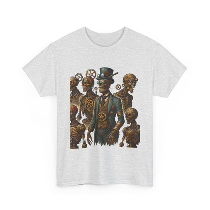 Steampunk Skeleton Gentleman T-Shirt, Vintage Mechanical Robot Skull Design, Gothic Industrial Cyberpunk Tee for Men