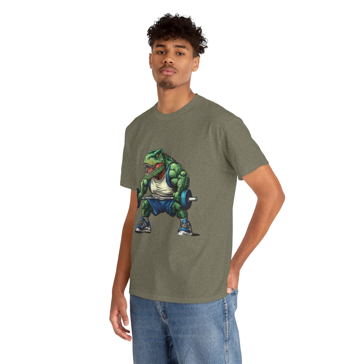 Dino Gym Tee, Muscle T-Rex Gym T-Shirt, Funny Men's Heavy Cotton T-Shirt,Fitness Gift for Gym Lovers, Cute Dinosaur Tee