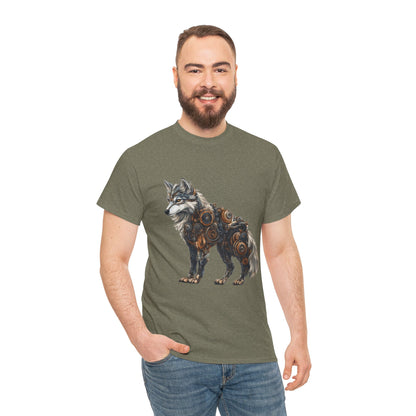 Steampunk Wolf Tee, Mechanical Wolf T-Shirt, Unisex Heavy Cotton Shirt, Graphic T-Shirt, Unique Design,Futuristic Animal Lover Gift Shirt
