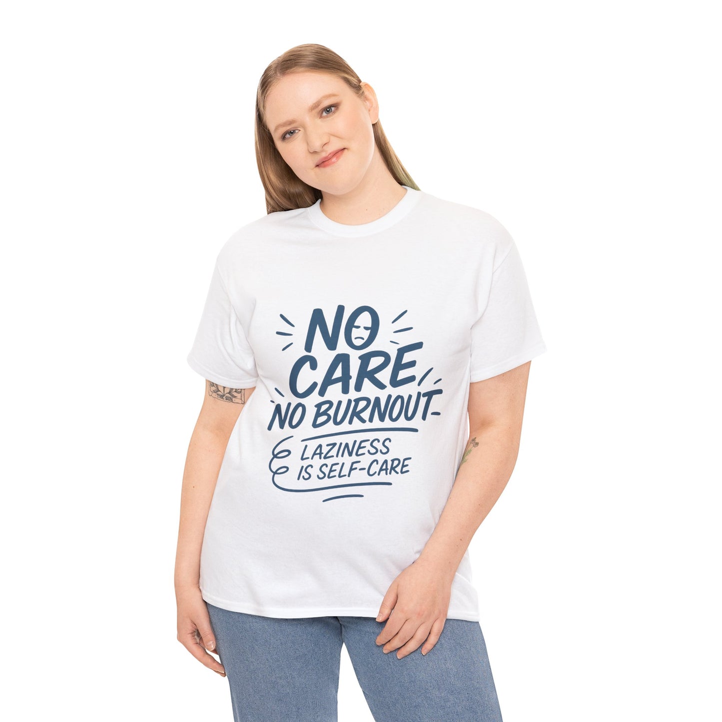 Funny Lazy Life Mens T-Shirt, No Care No Burnout Quote Shirt, Casual Relaxed Fit Tee, Humor Gift for Him, Gift for Mental Health Awareness