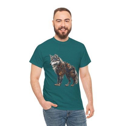 Steampunk Wolf Tee, Mechanical Wolf T-Shirt, Unisex Heavy Cotton Shirt, Graphic T-Shirt, Unique Design,Futuristic Animal Lover Gift Shirt