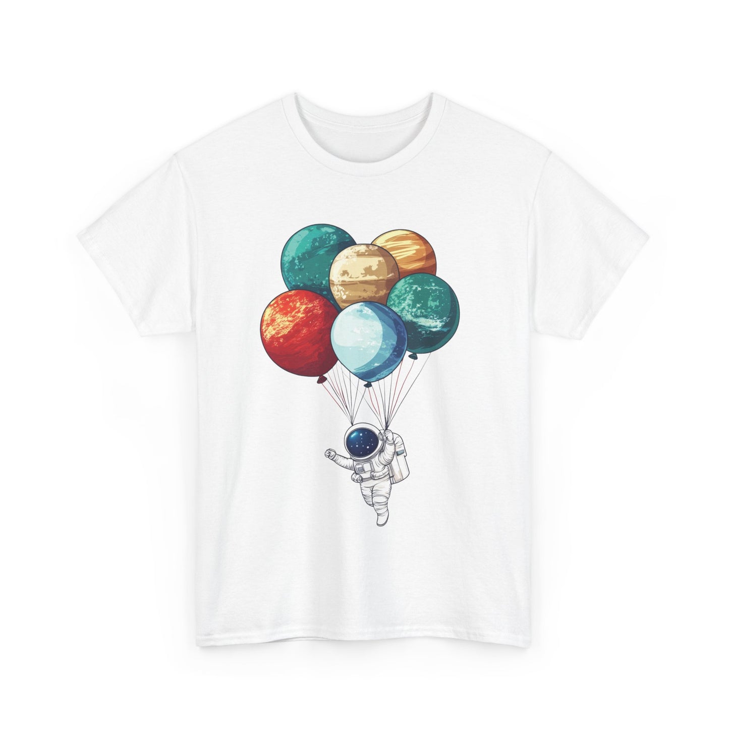 Astronaut with Planet Balloons T-Shirt, Space Lover Unisex Tee, Outer Space Graphic Shirt, Space Theme Shirt, Cosmic Adventure Top