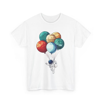 Astronaut with Planet Balloons T-Shirt, Space Lover Unisex Tee, Outer Space Graphic Shirt, Space Theme Shirt, Cosmic Adventure Top