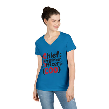 Ladies' V-Neck T-Shirt, Women's COO T-Shirt, Chief Overthinker Officer Funny Graphic Tee, Sarcastic Work Shirt