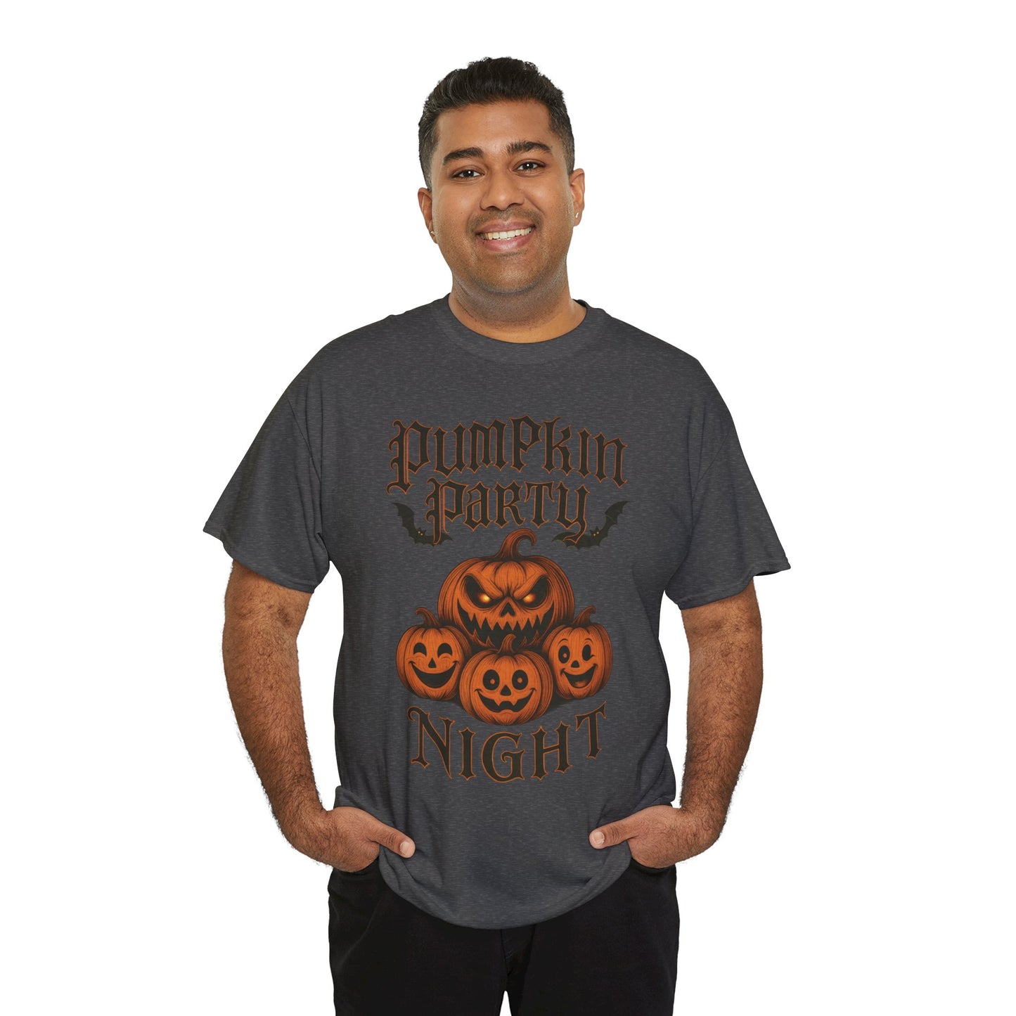 Pumpkin Party Night Men's Halloween T-Shirt, Scary Jack-O-Lantern Pumpkin Graphic Tee for Him