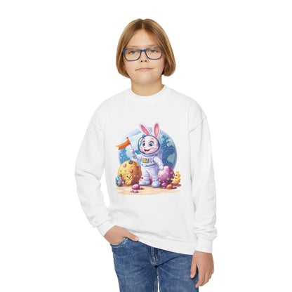 Astronaut Easter Bunny Youth Sweatshirt, Space Bunny Galaxy Crewneck for Kids, Cute Space Easter Gift for Boys & Girls, Fun Space Themed