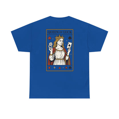 Queen of Luck Front & Back Print unisex T-Shirt, Roll the Dice Tee for Men, Vintage Gambling Shirt, Casino Gift, Poker Gift, Card Games Gift