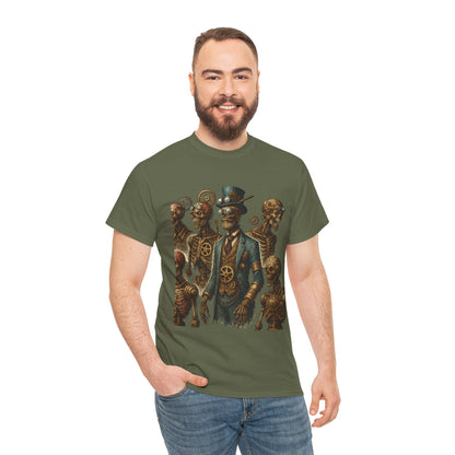 Steampunk Skeleton Gentleman T-Shirt, Vintage Mechanical Robot Skull Design, Gothic Industrial Cyberpunk Tee for Men