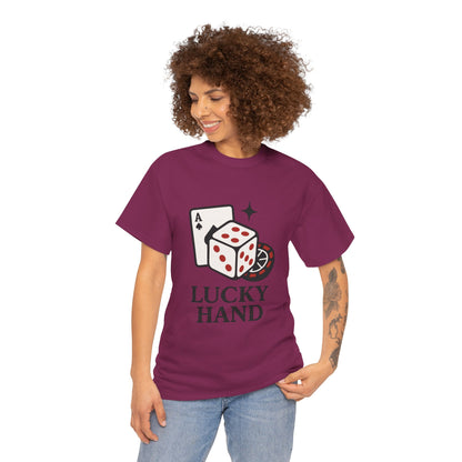 Lucky Hand Unisex Heavy Cotton Tee, Gambling Shirt, Casino Wear, Good Luck Gift, Poker T-Shirt, Casual Vintage Style