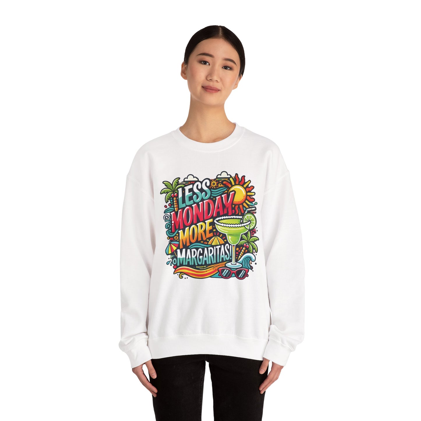 Less Monday More Margaritas Crewneck Sweatshirt, Funny Summer Unisex Beach Vibes Pullover, Fun Unisex Crewneck, Summer Parties Sweatshirt