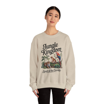 Jungle Kingdom Womens Sweatshirt, Cozy Jungle Crewneck, Nature Lover Gift, Wildlife Artwork, Eco-Conscious Apparel, Animal Enthusiast Clothing