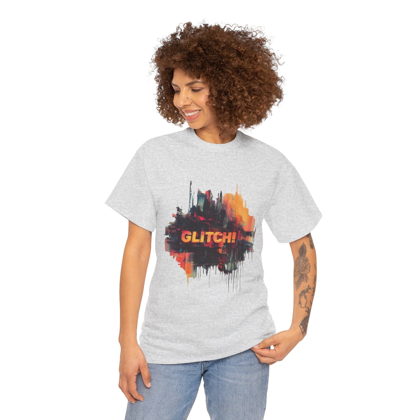 Glitch Art Unisex Heavy Cotton Tee, Trendy Graphic Top, Gift for Tech Lovers, Abstract Street Style Graphic Tee,Techcore Aesthetic Shirt