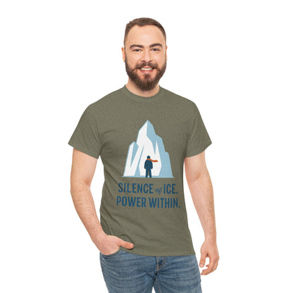 Silence of Ice Power Within Mens T-Shirt,  Minimalist Nordic Iceberg Graphic Tee