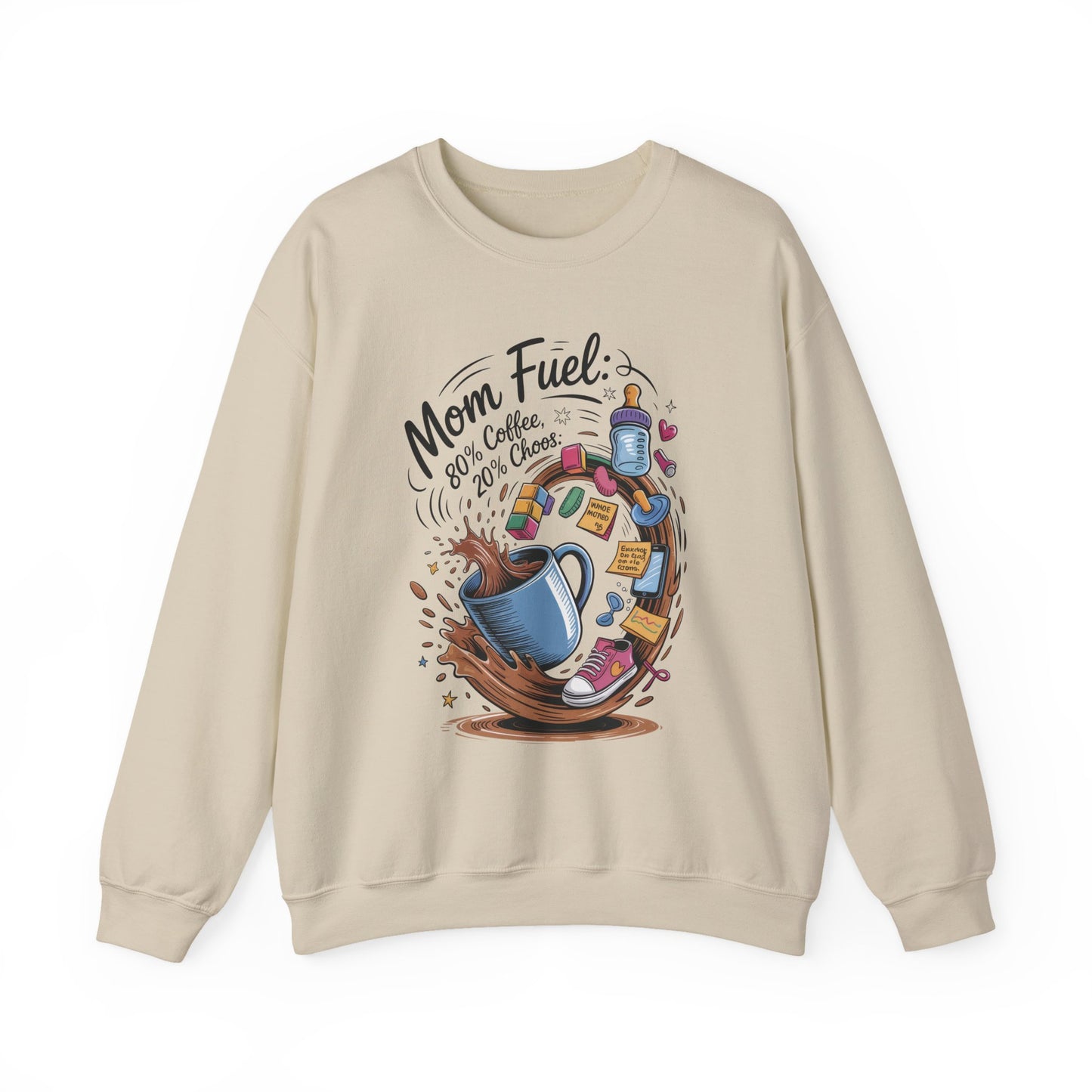 Mom Fuel Unisex Crewneck Sweatshirt, Perfect for Coffee Lovers, Gifts for Moms, Cozy Casual Wear, Funny Graphic Sweatshirt, Mother's Day